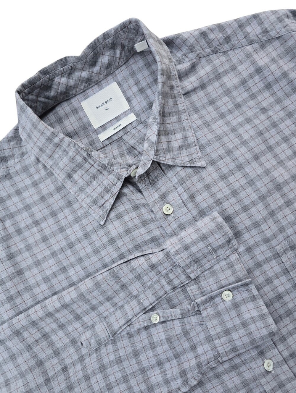 BILLY REID Grey Windowpane Plaid Long Sleeve Cotton Button Down Shirt Size XL